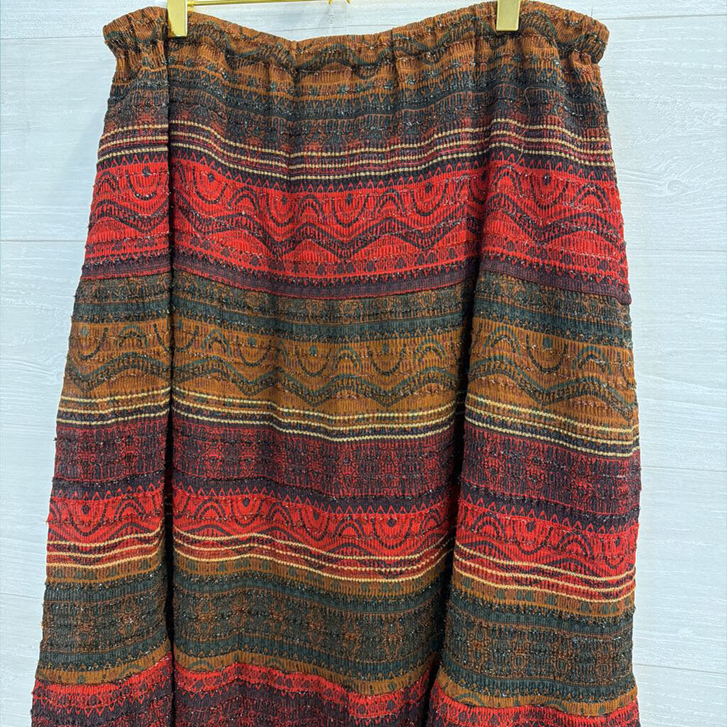 Chicos Red/ Multi Metallic Stripe Print Maxi Skirt 3