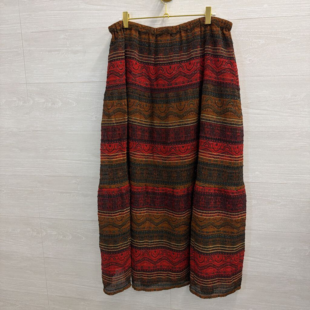 Chicos Red/ Multi Metallic Stripe Print Maxi Skirt 3