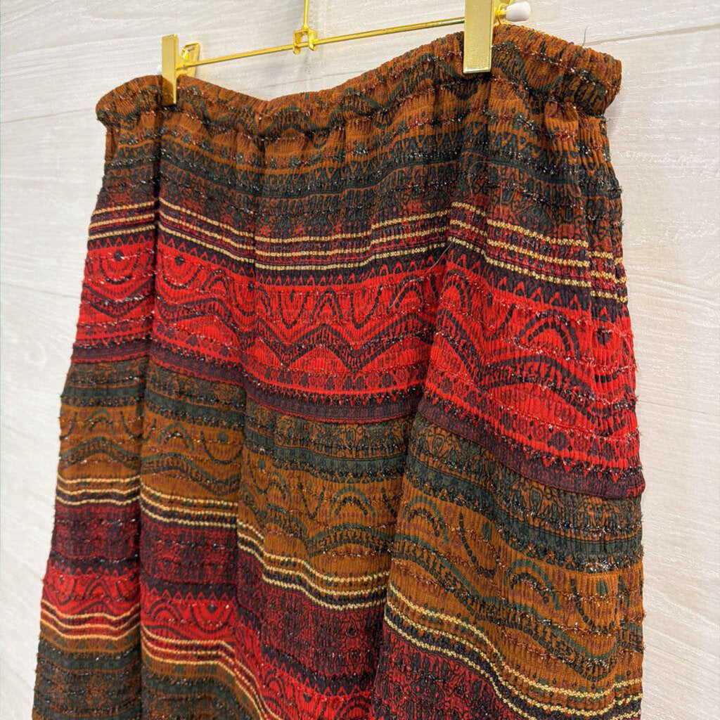 Chicos Red/ Multi Metallic Stripe Print Maxi Skirt 3