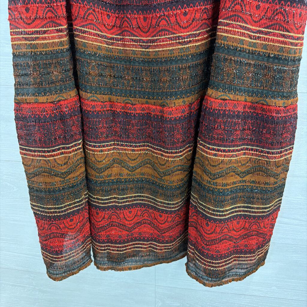 Chicos Red/ Multi Metallic Stripe Print Maxi Skirt 3