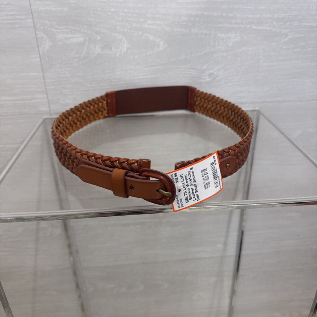 Loft Brown Woven Leather Stretchy Belt Small
