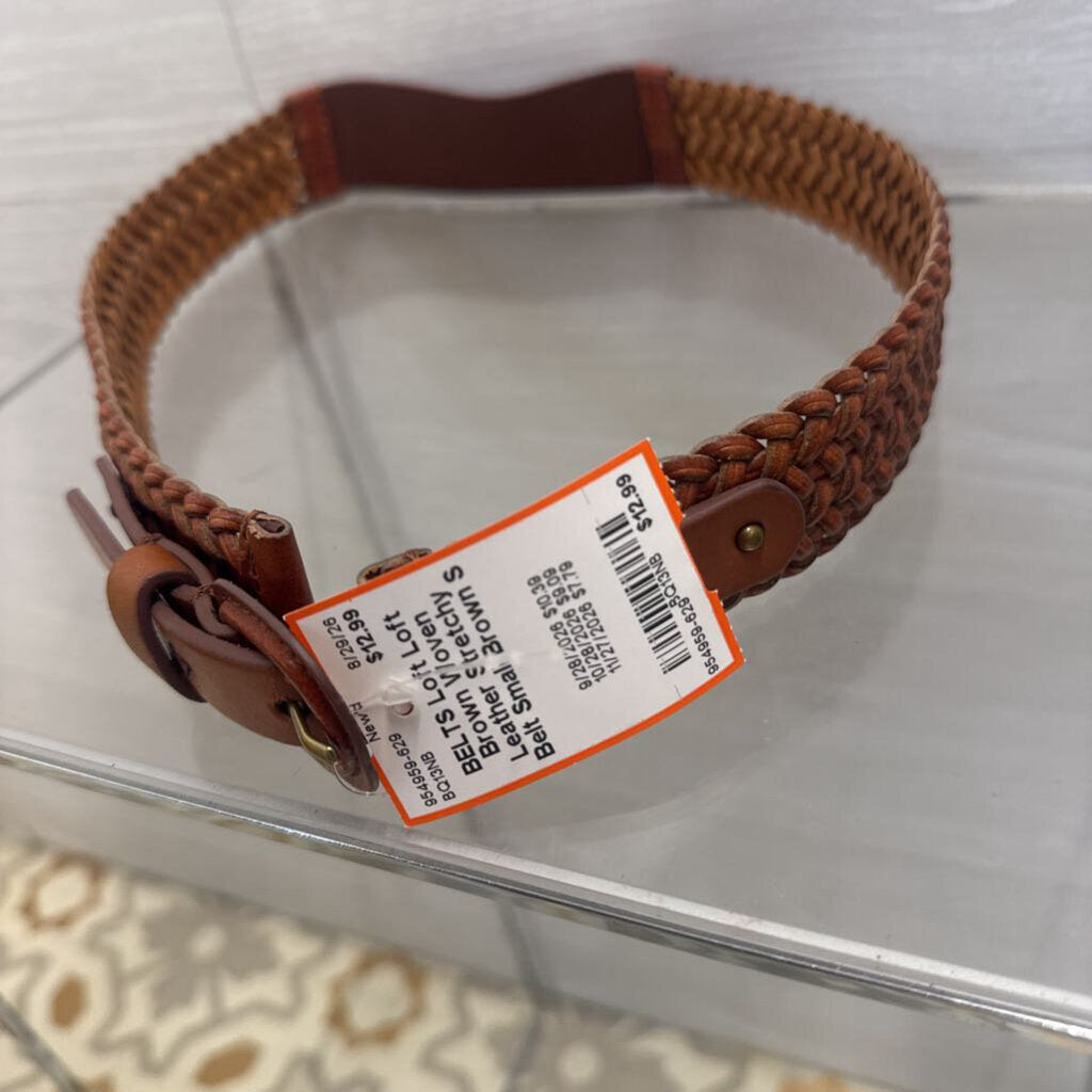 Loft Brown Woven Leather Stretchy Belt Small