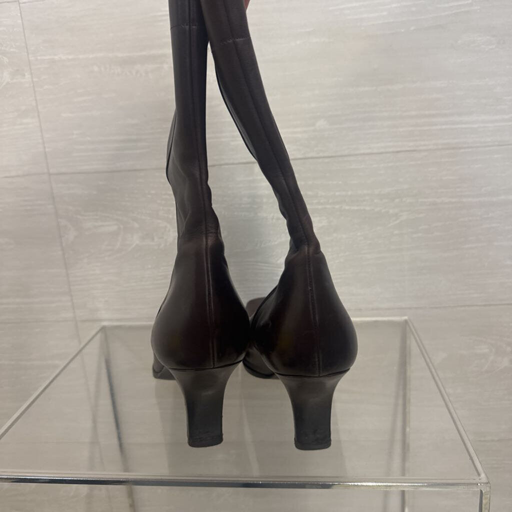 Prada Brown Leather Square Toe Calf Zip Side Boots 39