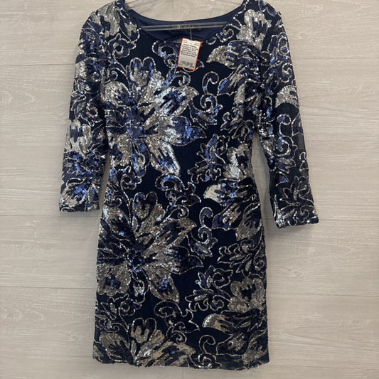 Crystall Doll Navy/ Silver Sequin Print Long Sleeve Short Formal Dress Small