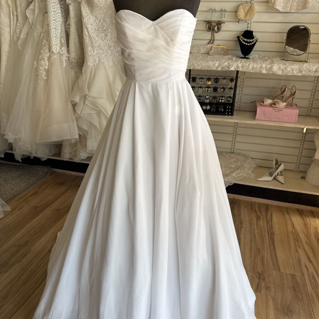 White Strapless Rhinestone Button A Line Bridal Gown 2