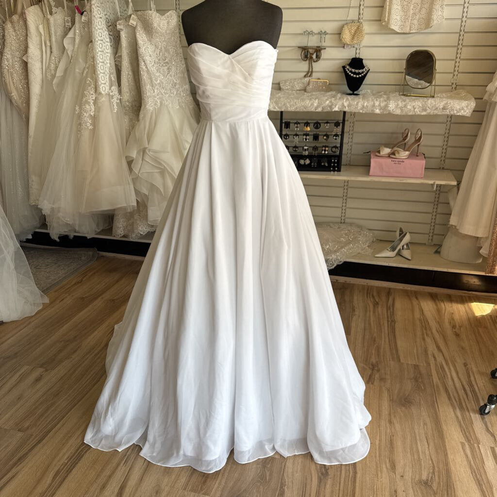 White Strapless Rhinestone Button A Line Bridal Gown 2
