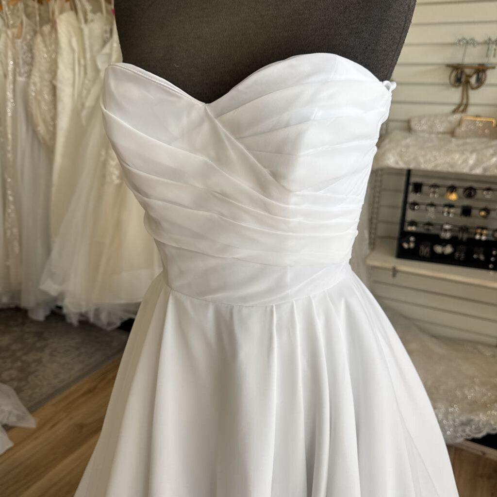 White Strapless Rhinestone Button A Line Bridal Gown 2
