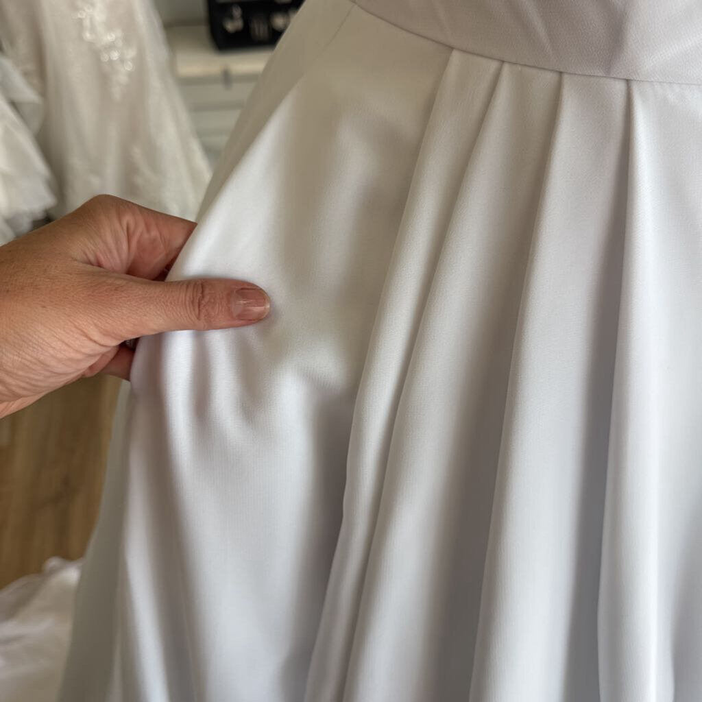 White Strapless Rhinestone Button A Line Bridal Gown 2