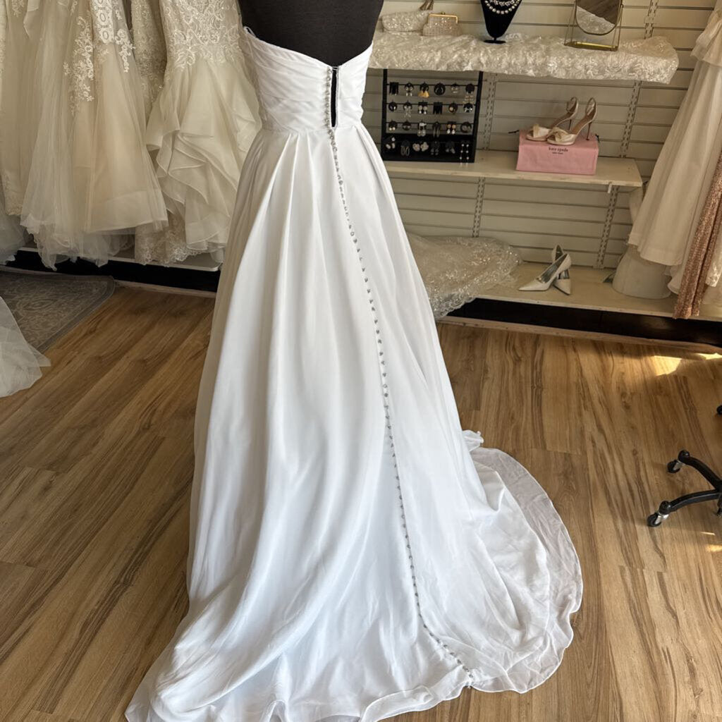White Strapless Rhinestone Button A Line Bridal Gown 2
