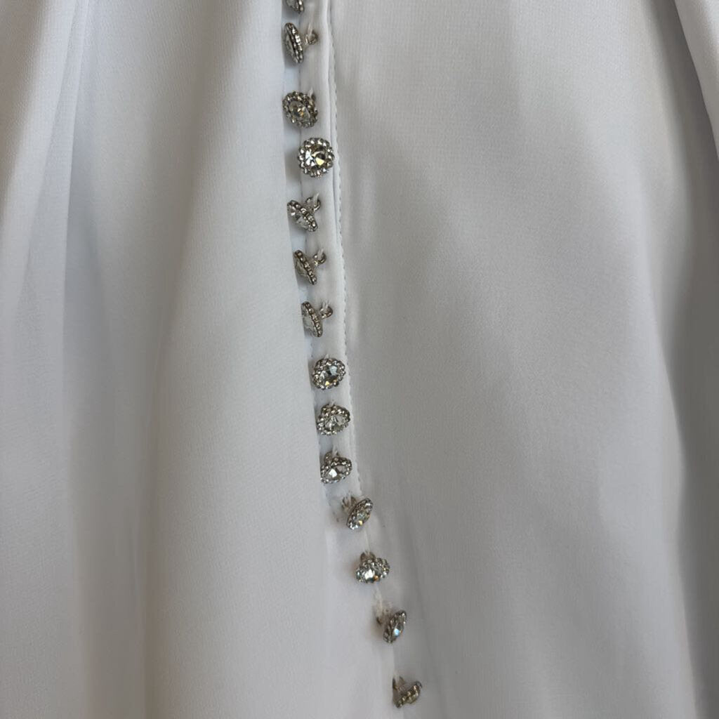 White Strapless Rhinestone Button A Line Bridal Gown 2