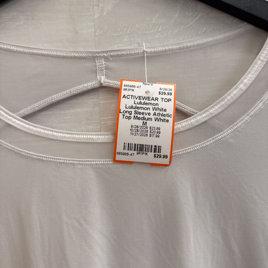 Lululemon White Long Sleeve Athletic Top Medium