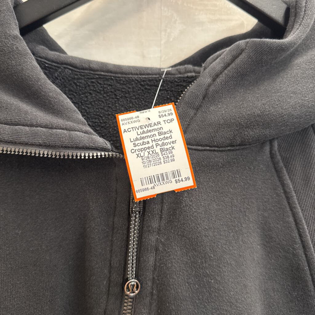 Lululemon Black Scuba Hooded Cropped Pullover XL/ XXL