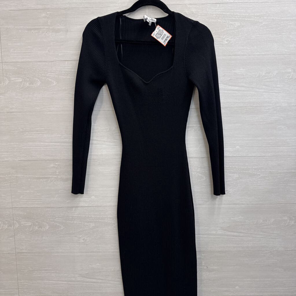 Baltic Born Black Ribbed Long Sleeve Midi Dress Small