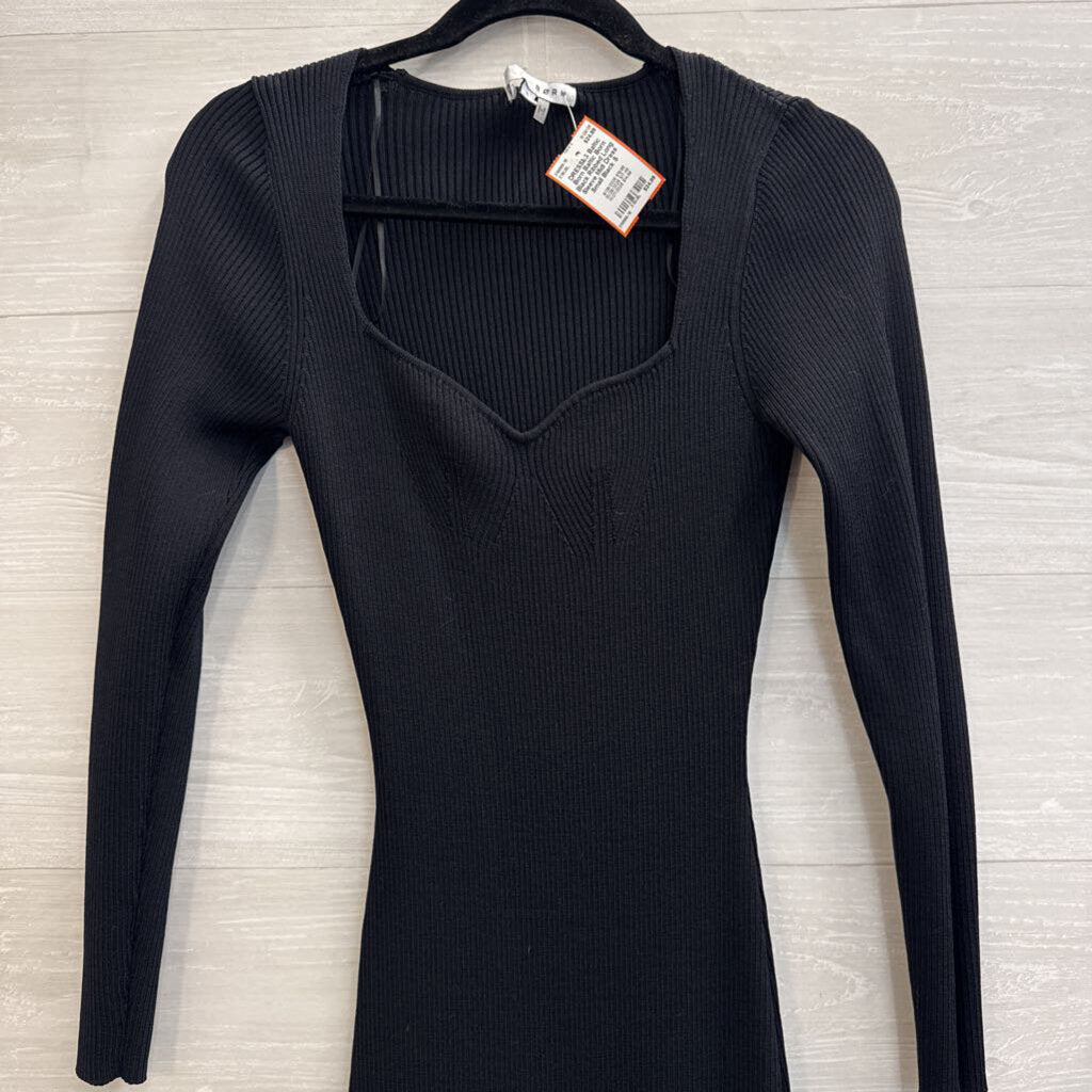 Baltic Born Black Ribbed Long Sleeve Midi Dress Small