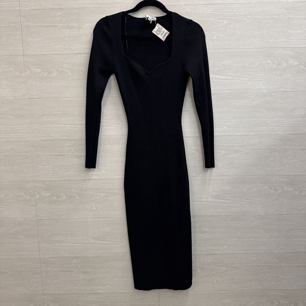 Baltic Born Black Ribbed Long Sleeve Midi Dress Small