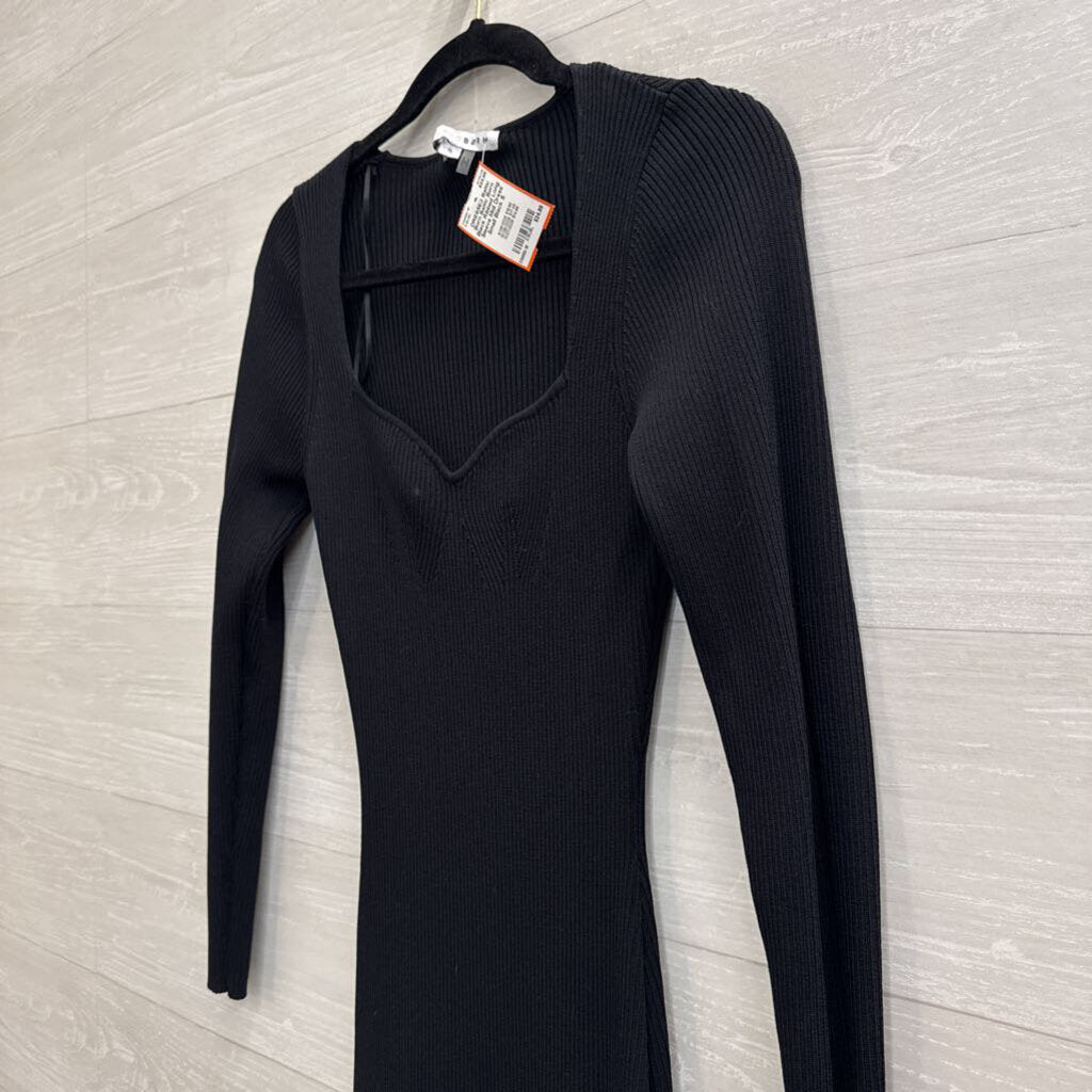 Baltic Born Black Ribbed Long Sleeve Midi Dress Small