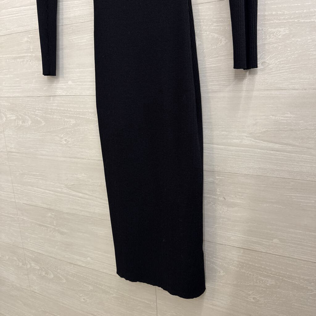 Baltic Born Black Ribbed Long Sleeve Midi Dress Small
