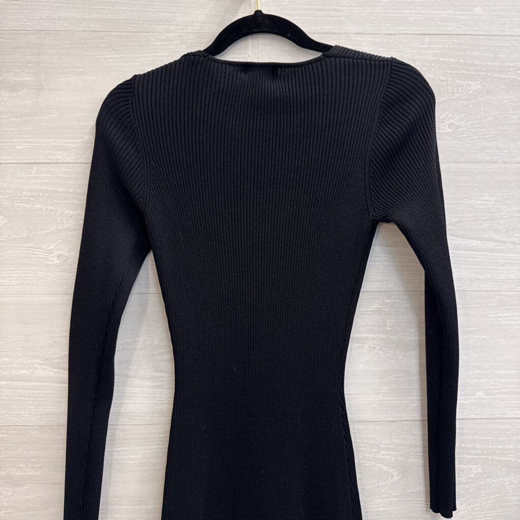 Baltic Born Black Ribbed Long Sleeve Midi Dress Small