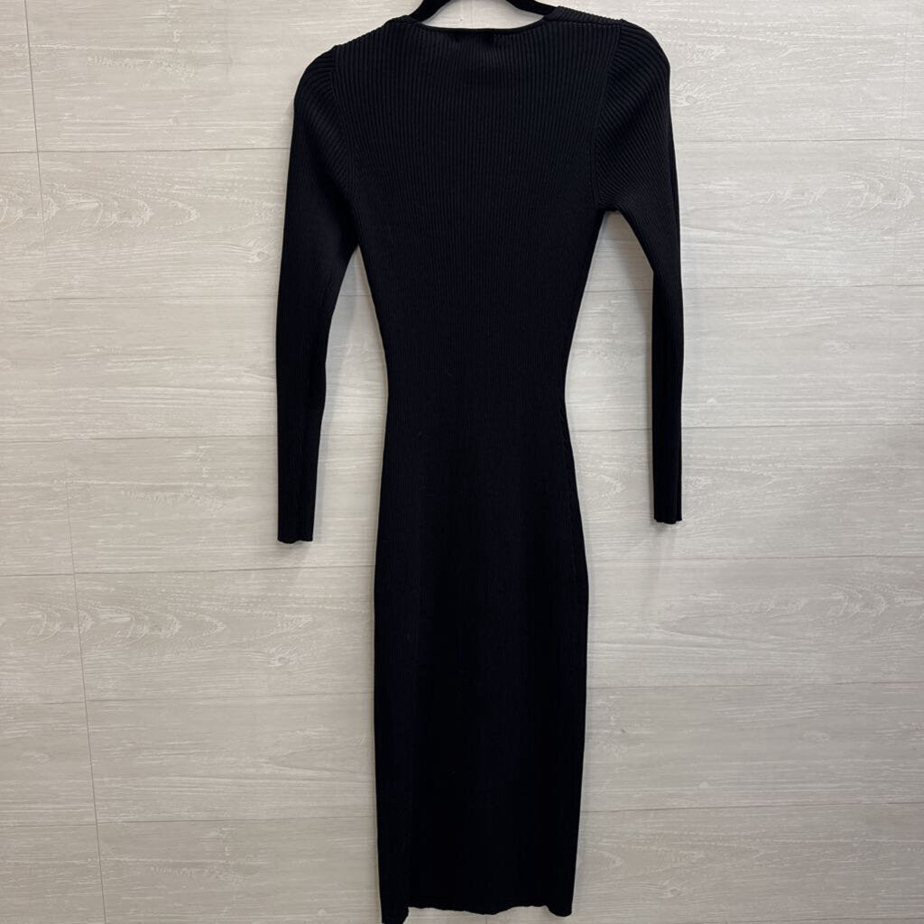 Baltic Born Black Ribbed Long Sleeve Midi Dress Small
