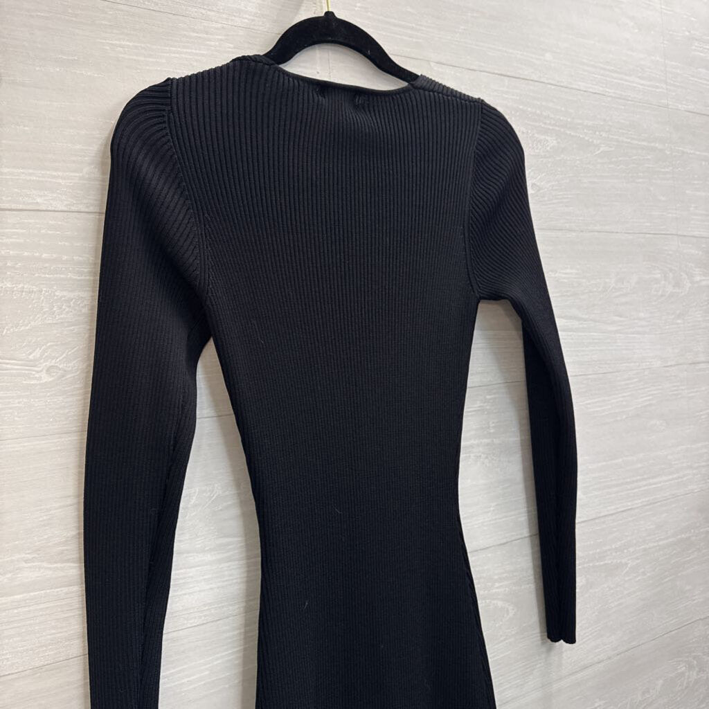 Baltic Born Black Ribbed Long Sleeve Midi Dress Small