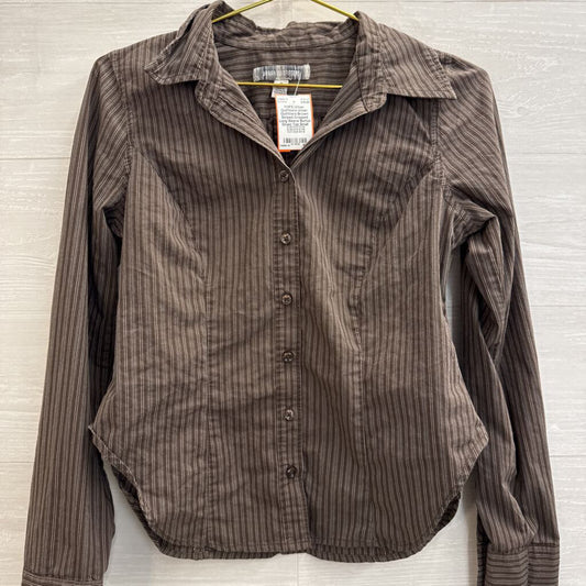 Urban Outfitters Brown Striped Cropped Long Sleeve Button Down Top Small