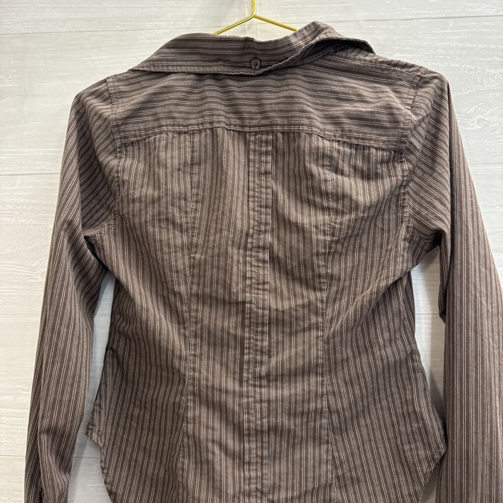Urban Outfitters Brown Striped Cropped Long Sleeve Button Down Top Small