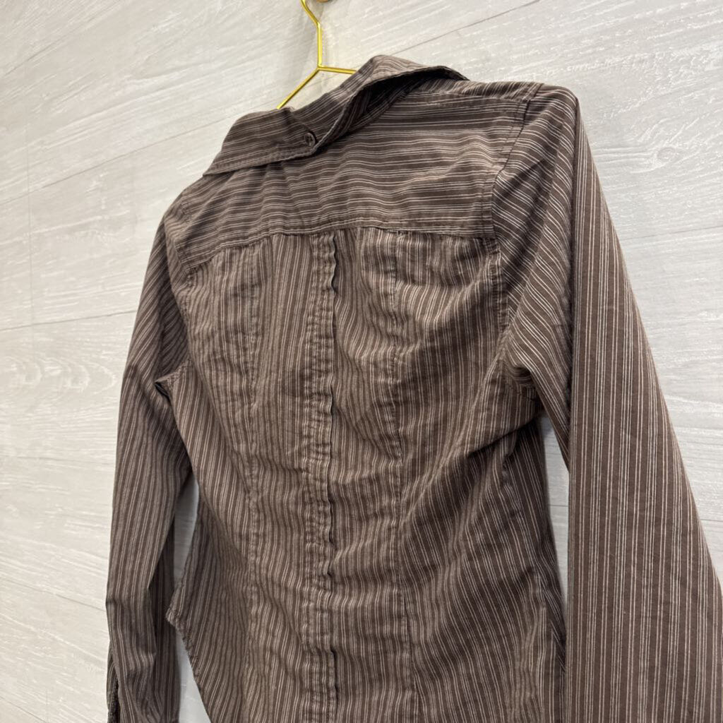 Urban Outfitters Brown Striped Cropped Long Sleeve Button Down Top Small