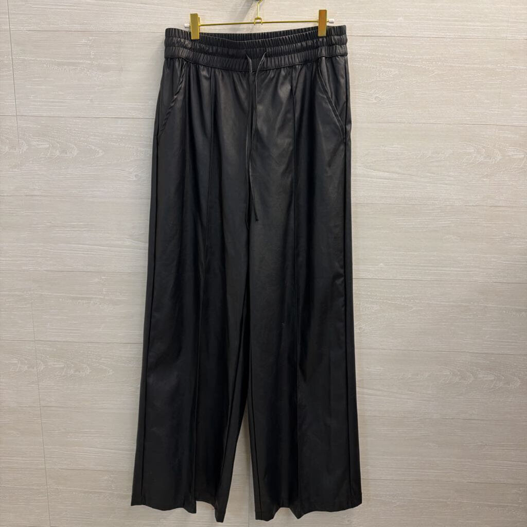 Who What Wear Black Faux Leather Wide Leg Pull On Pants Medium