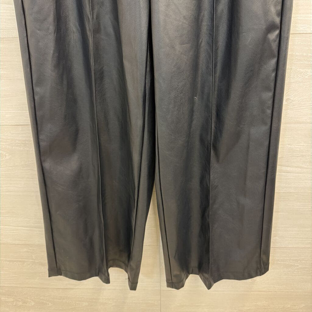 Who What Wear Black Faux Leather Wide Leg Pull On Pants Medium