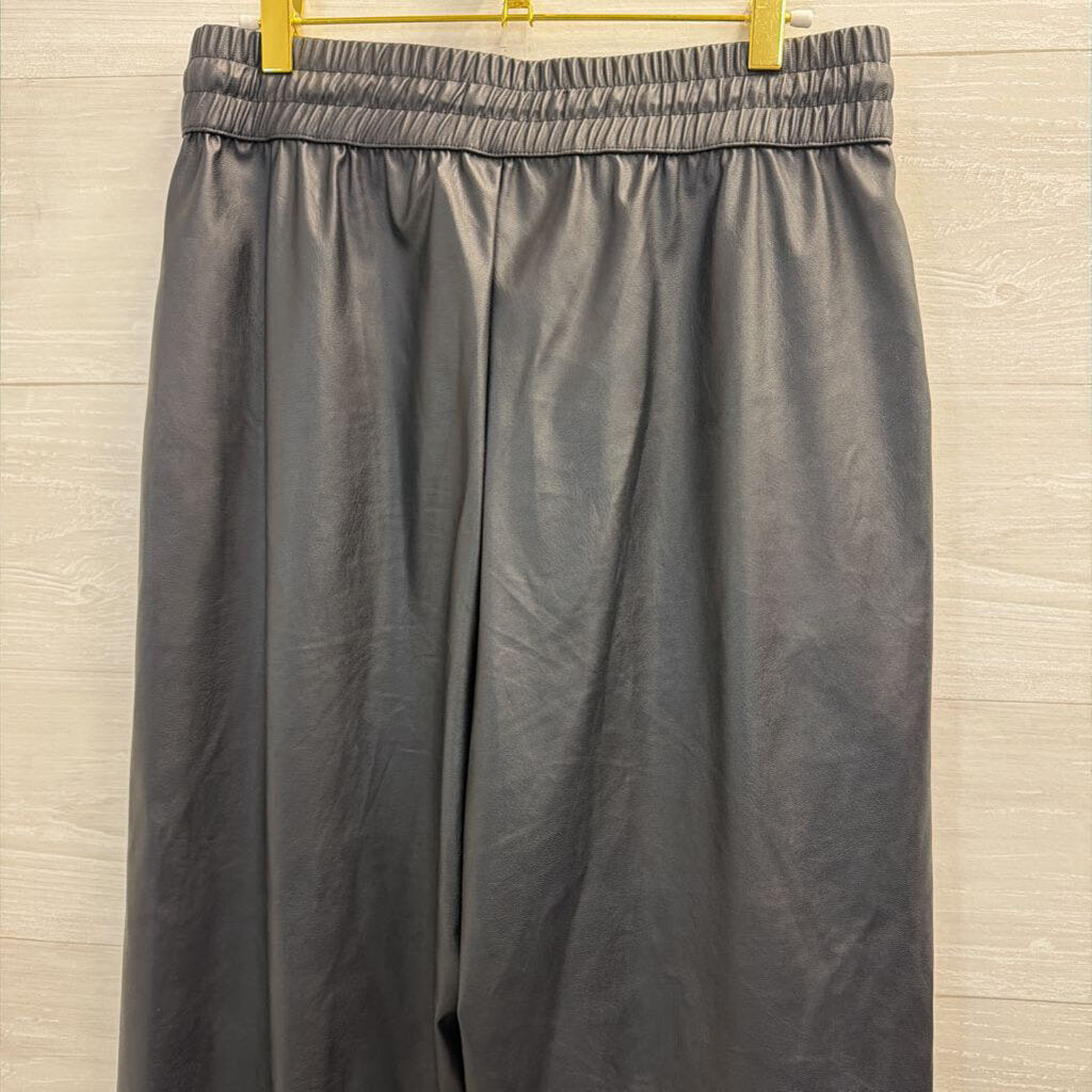 Who What Wear Black Faux Leather Wide Leg Pull On Pants Medium