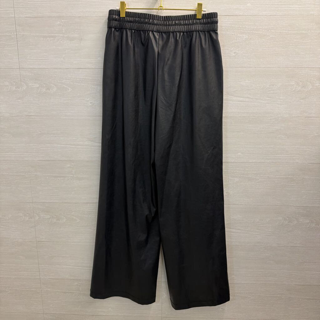 Who What Wear Black Faux Leather Wide Leg Pull On Pants Medium