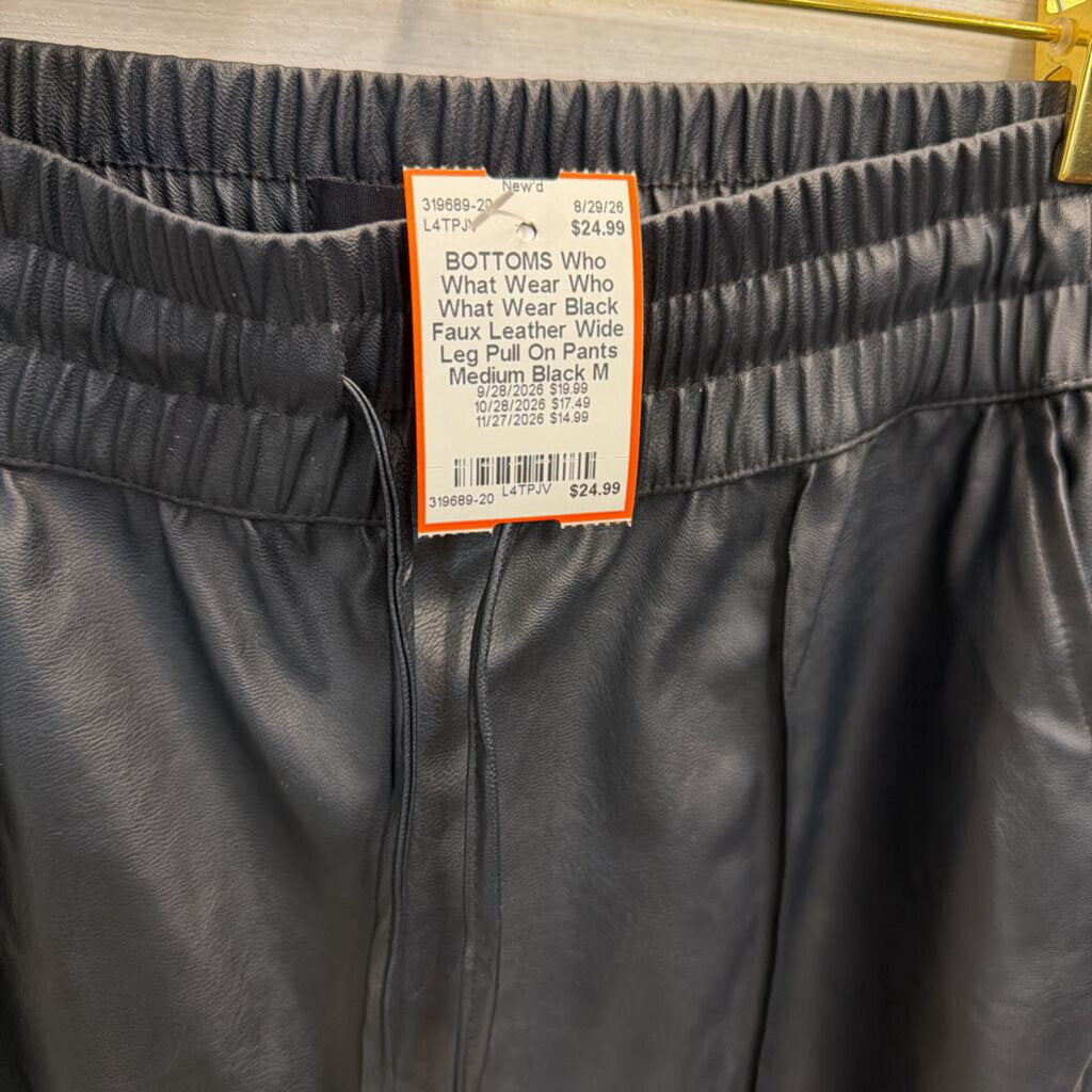 Who What Wear Black Faux Leather Wide Leg Pull On Pants Medium