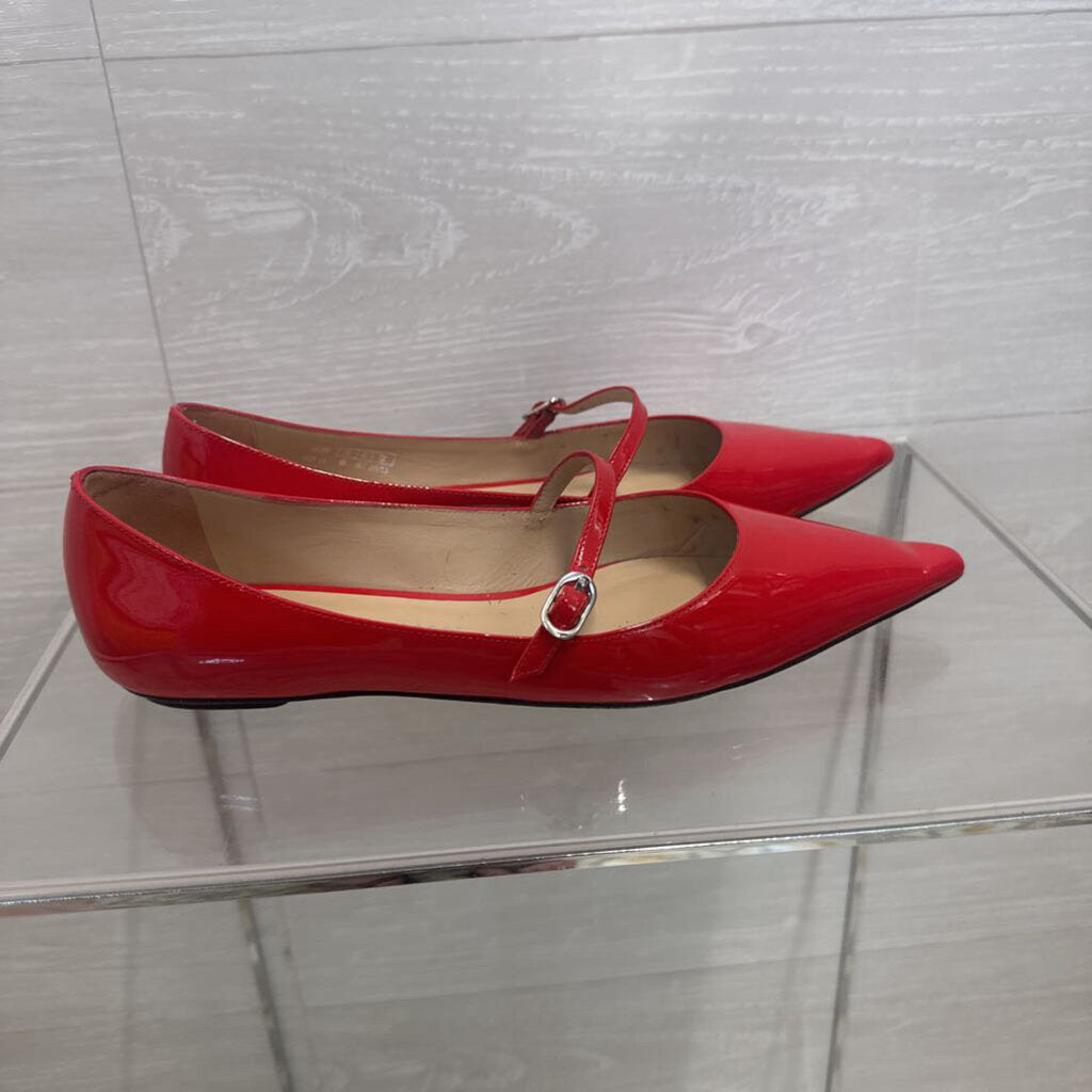 Stuart Weitzman Red Patent Leather Emilia Mary Jane Point Toe Flats 8