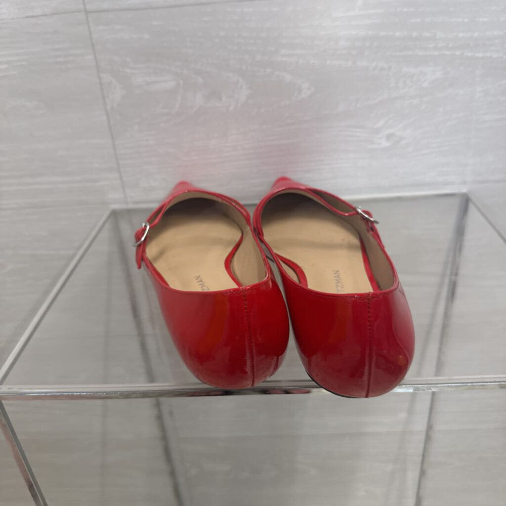 Stuart Weitzman Red Patent Leather Emilia Mary Jane Point Toe Flats 8