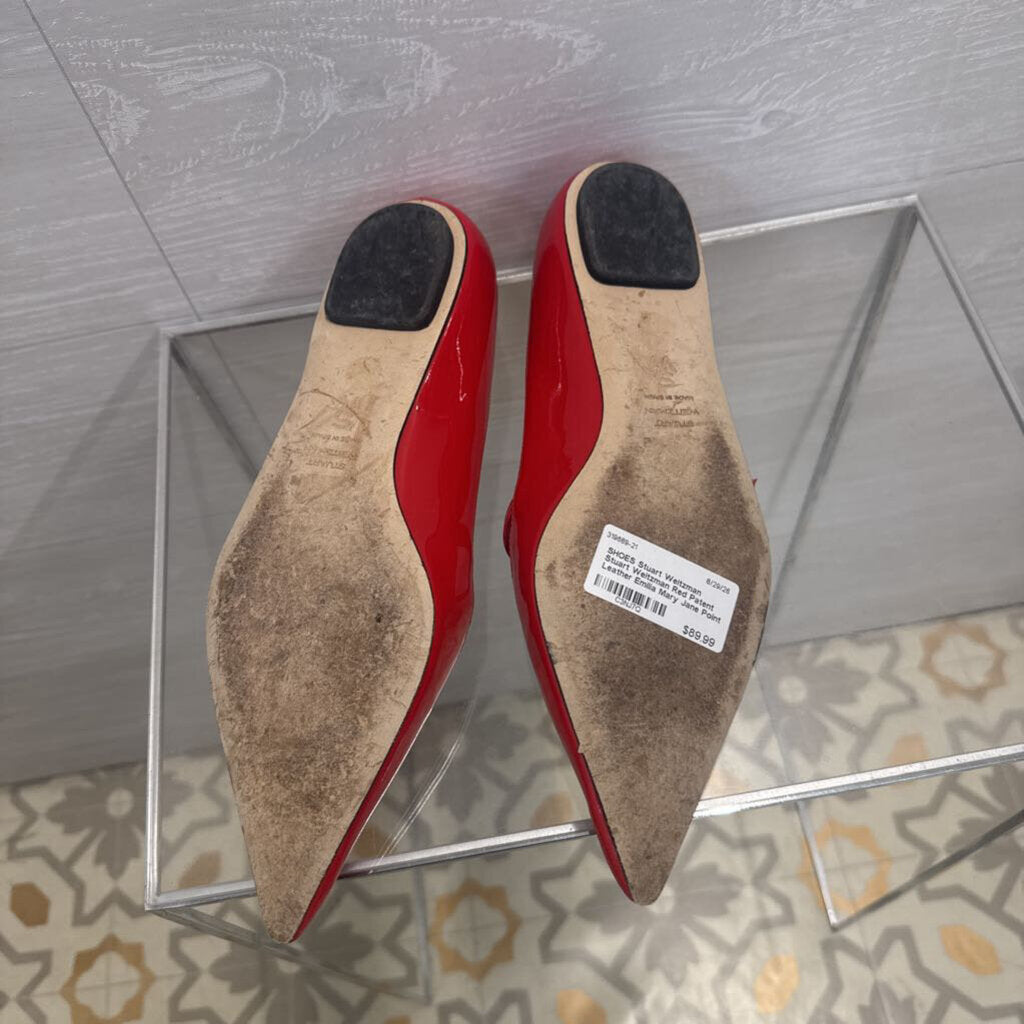 Stuart Weitzman Red Patent Leather Emilia Mary Jane Point Toe Flats 8