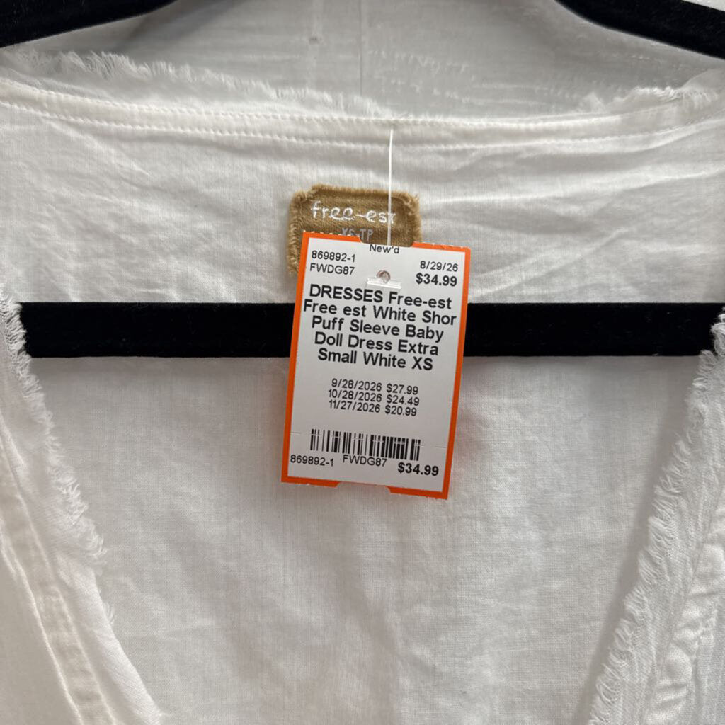 Free est White Shor Puff Sleeve Baby Doll Dress Extra Small