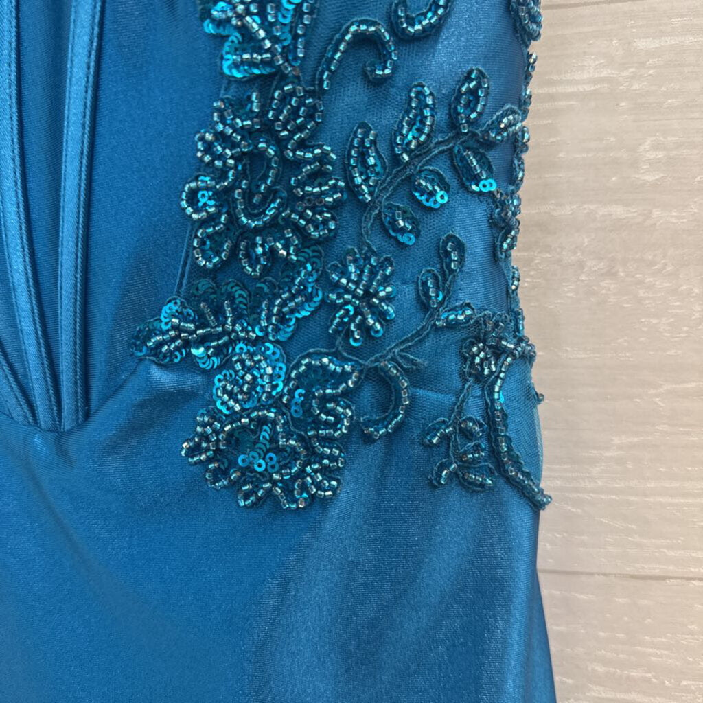 Nox Anabel Blue Silky Beaded Lace Short Formal Dress 2