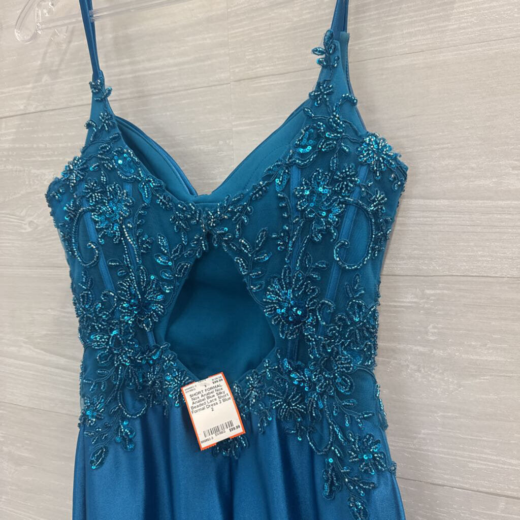 Nox Anabel Blue Silky Beaded Lace Short Formal Dress 2