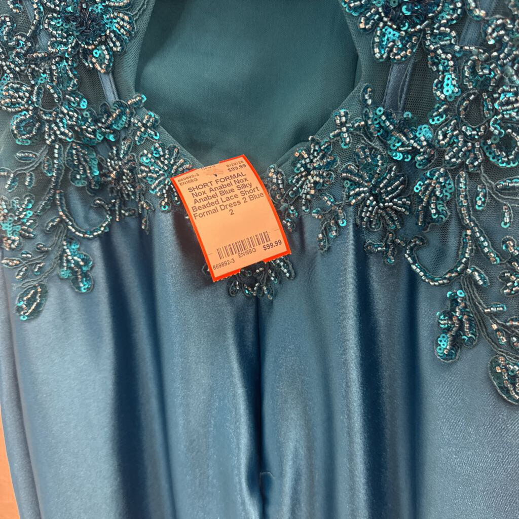 Nox Anabel Blue Silky Beaded Lace Short Formal Dress 2