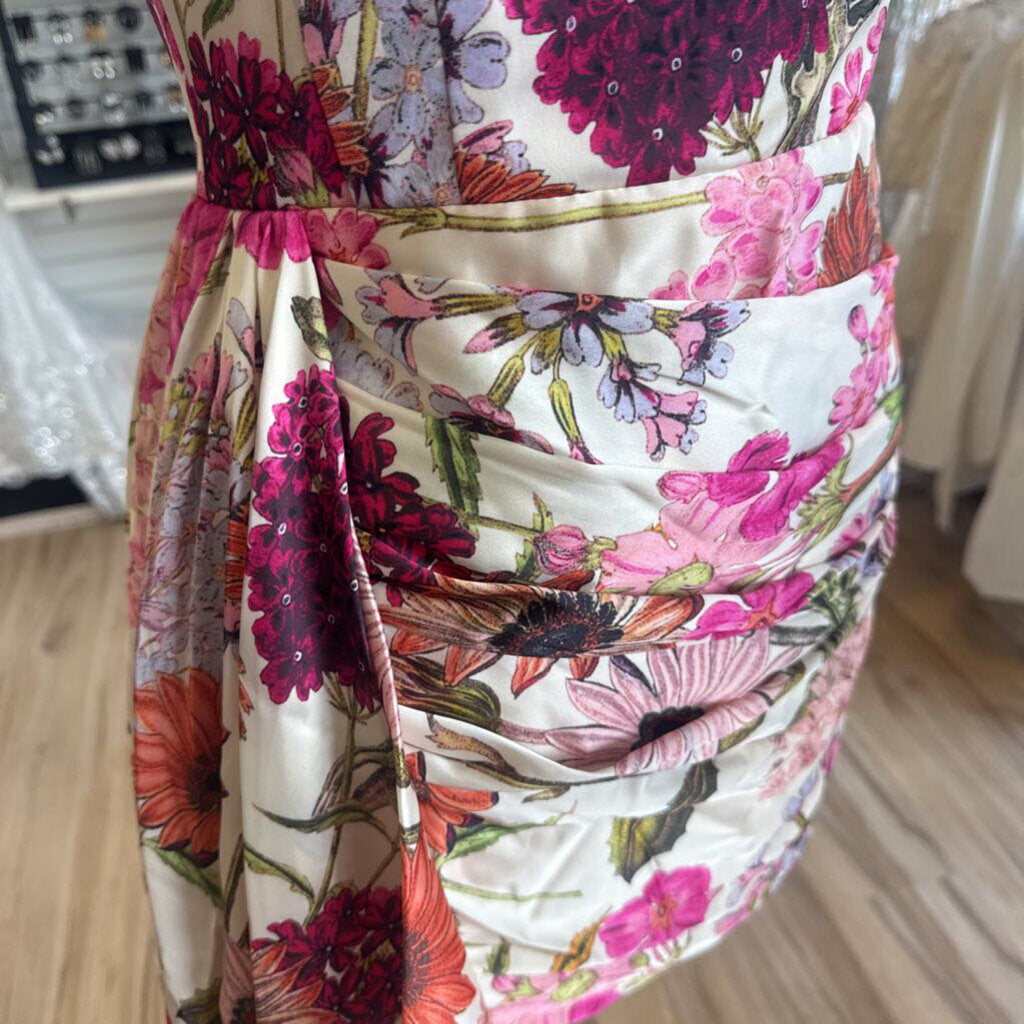 Katie May Ivory/ Multi Floral Print Strapless A Symmetrical Short Formal Dress Small