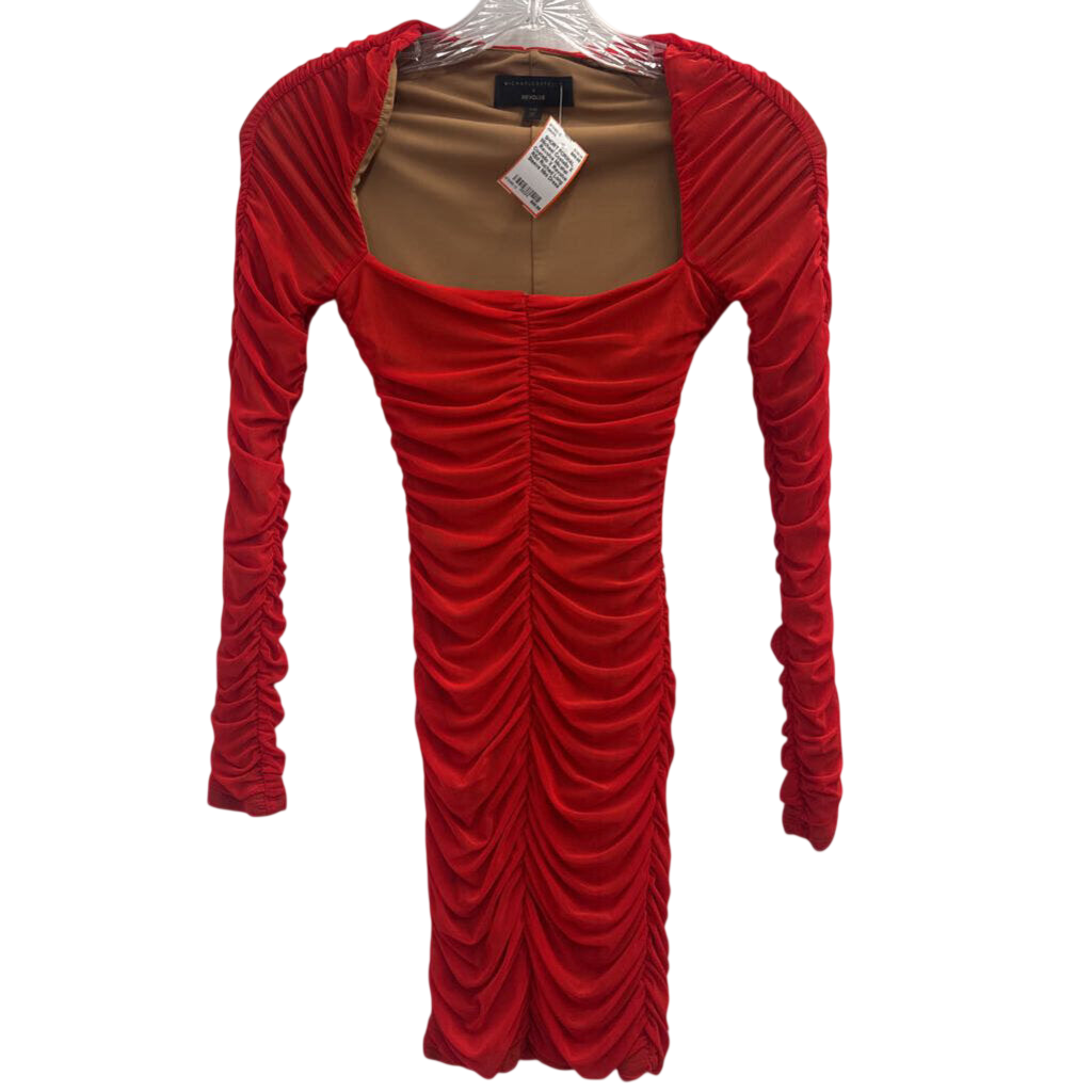 Micahel Costello X Revolve REd Ruched Long Sleeve Mini Dress XXS