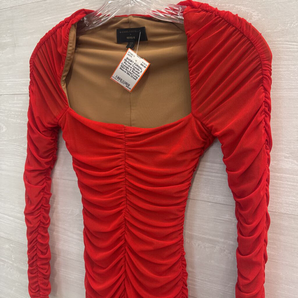 Micahel Costello X Revolve REd Ruched Long Sleeve Mini Dress XXS