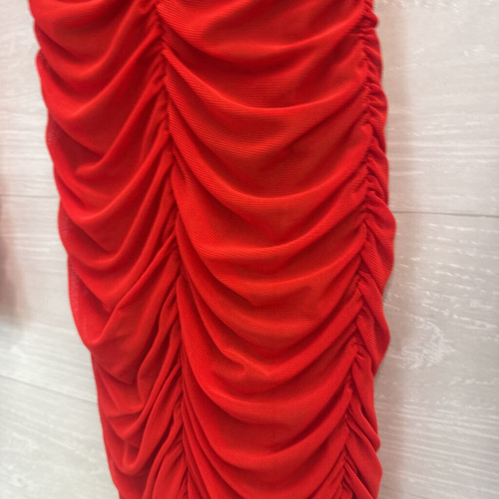 Micahel Costello X Revolve REd Ruched Long Sleeve Mini Dress XXS