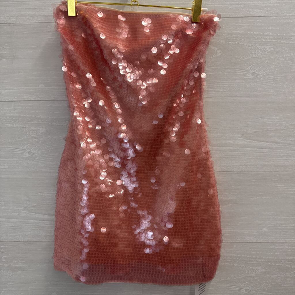Superdown Pink Sequin Strapless Short Formal Dress Extra Small