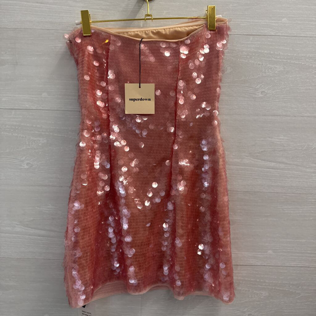 Superdown Pink Sequin Strapless Short Formal Dress Extra Small