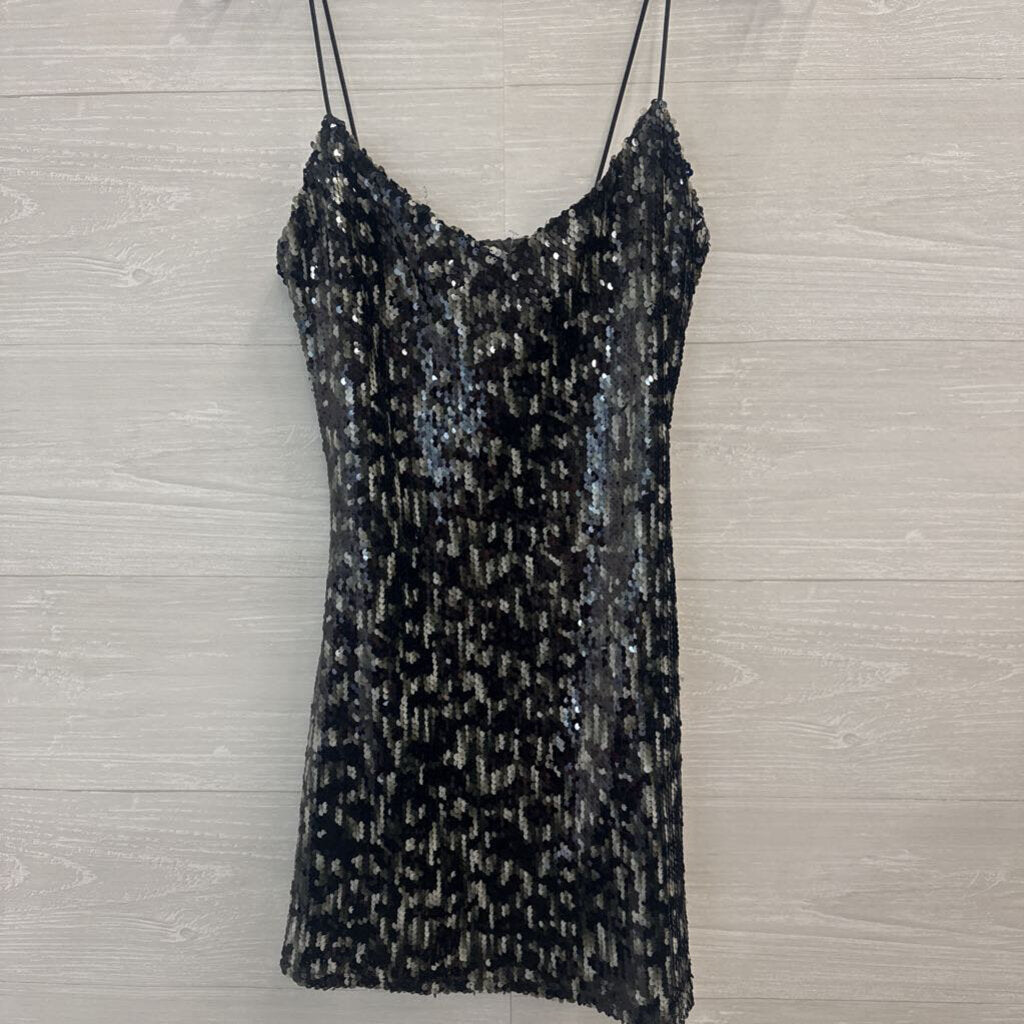 Superdown Black/ Grey Sequin Short Formal Dress XXS