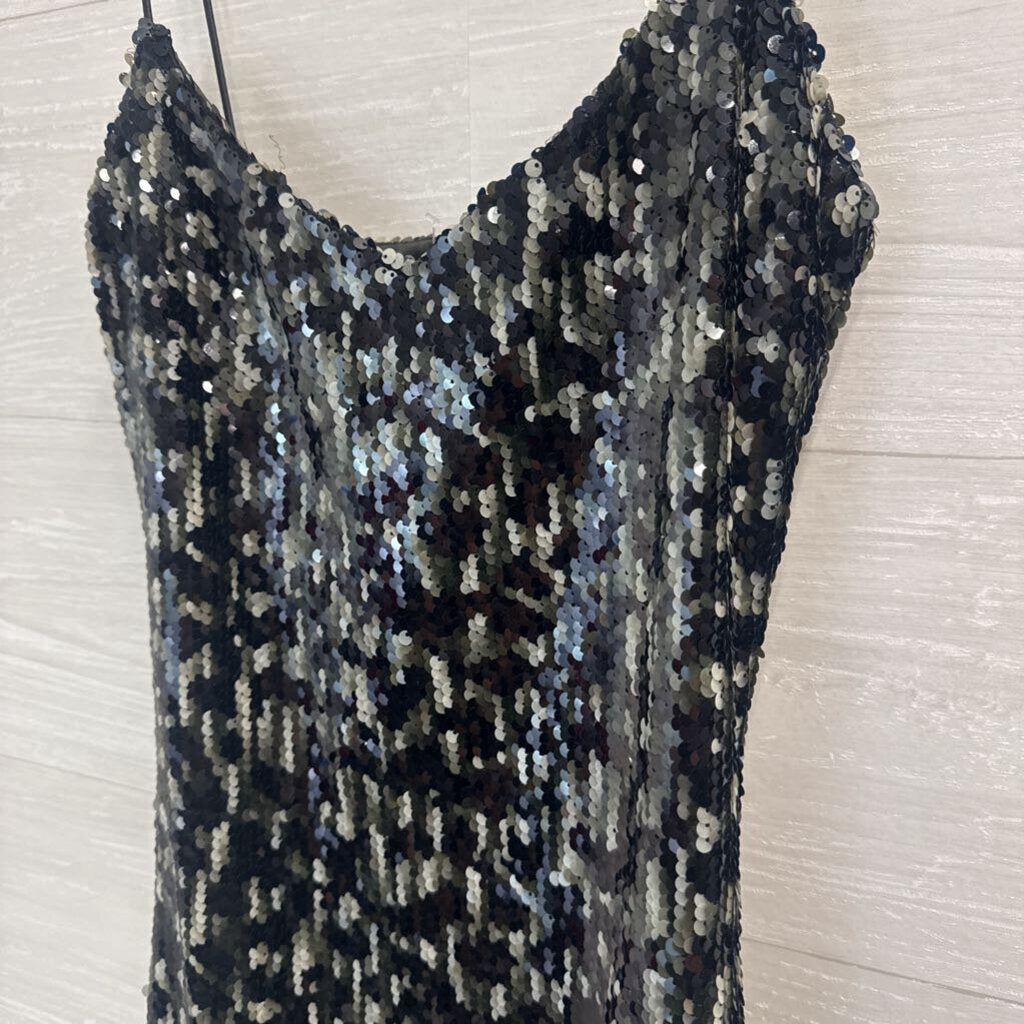 Superdown Black/ Grey Sequin Short Formal Dress XXS
