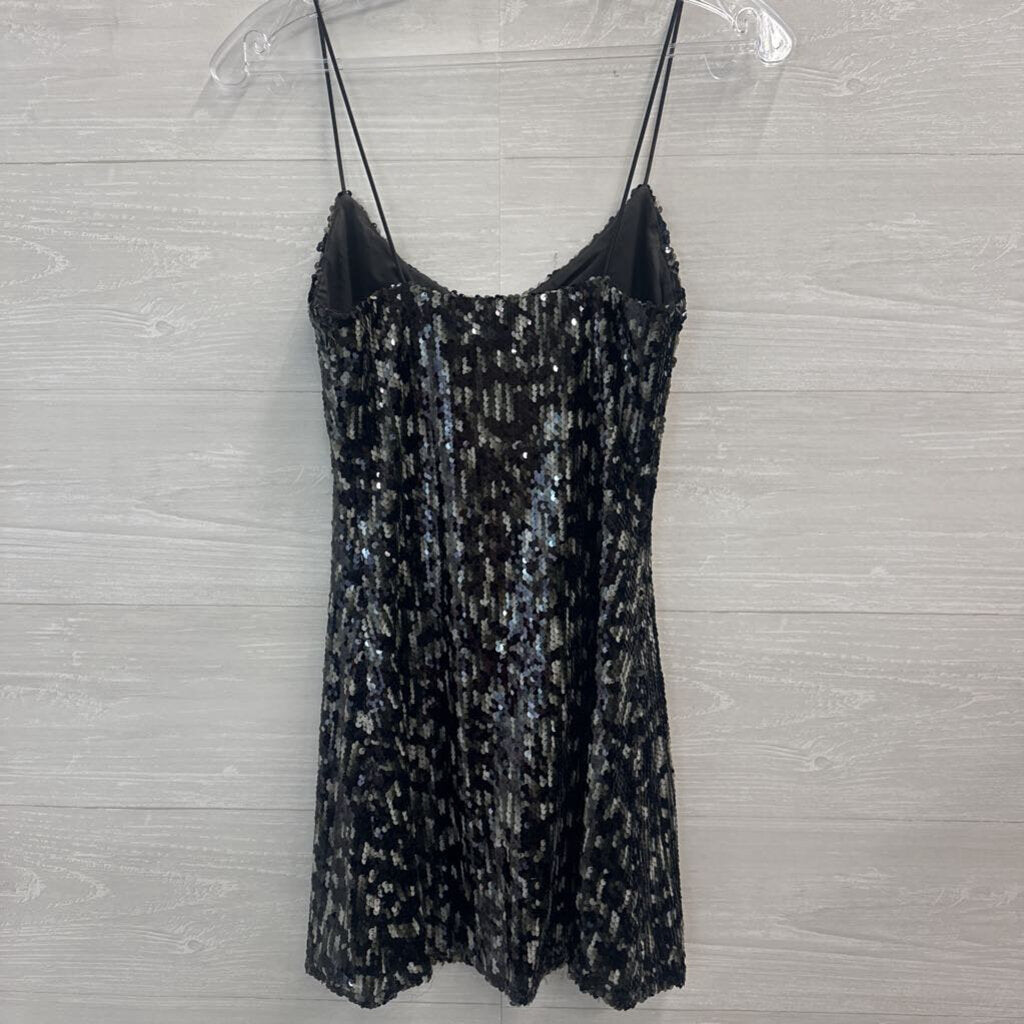 Superdown Black/ Grey Sequin Short Formal Dress XXS
