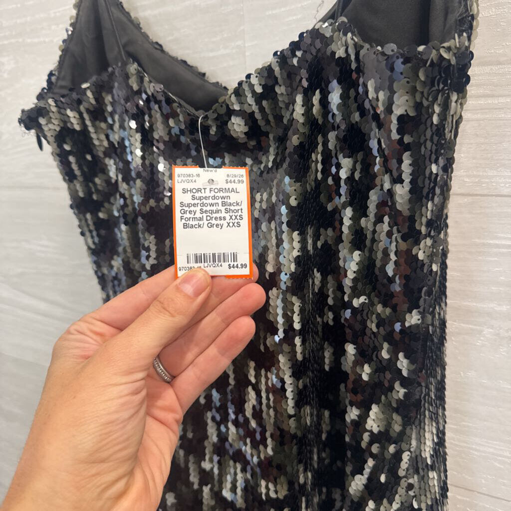 Superdown Black/ Grey Sequin Short Formal Dress XXS