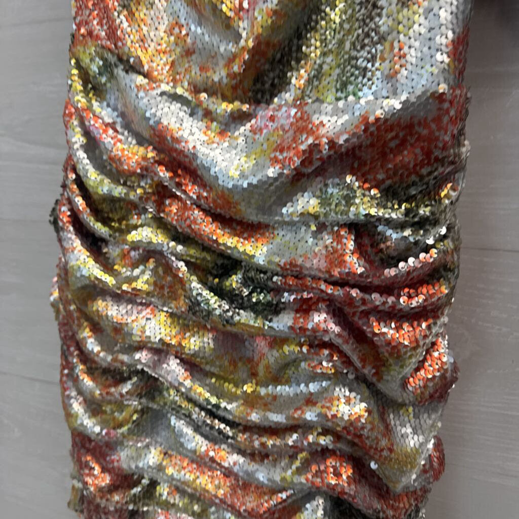 Ronny Kobo Silver/ Multi Sequin Print One Short Puff Sleeve Short Formal Dress Extra Small